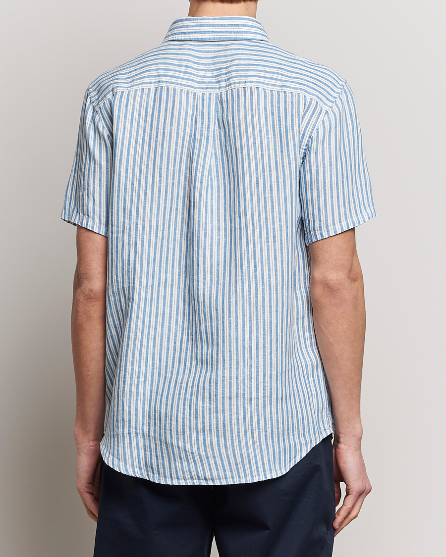 Herr | Skjortor | LES DEUX | Kris Linen Striped Short Sleeve Shirt Blue/Ivory