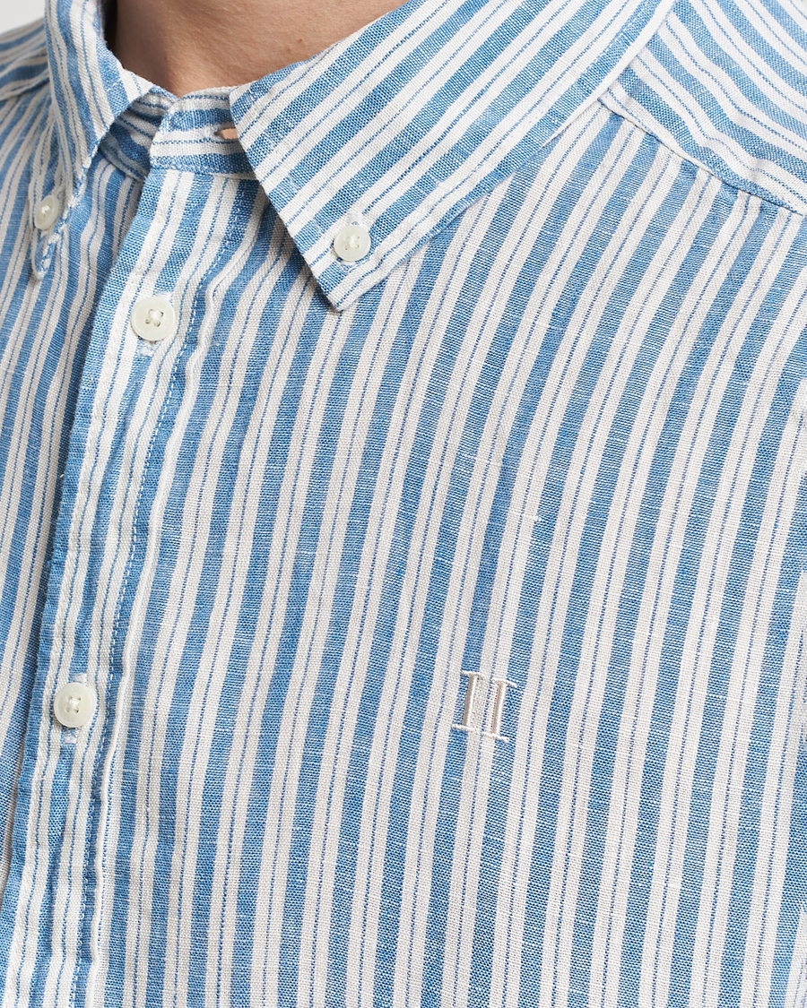 Herr | Skjortor | LES DEUX | Kris Linen Striped Short Sleeve Shirt Blue/Ivory