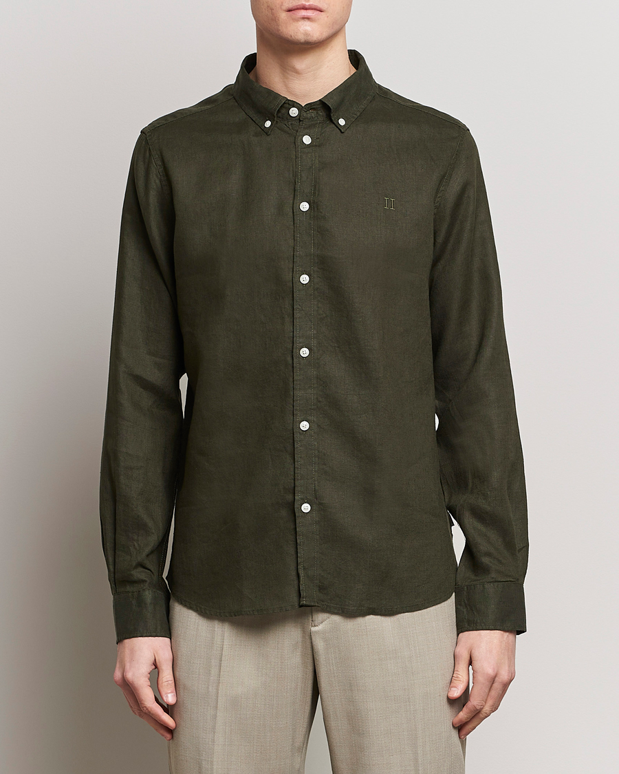 Herr | LES DEUX | LES DEUX | Kristian Linen Button Down Shirt Olive Night