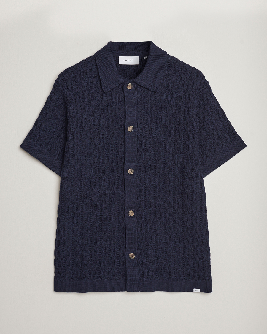 Herr | Skjortor | LES DEUX | Garret Knitted Short Sleeve Shirt Dark Navy