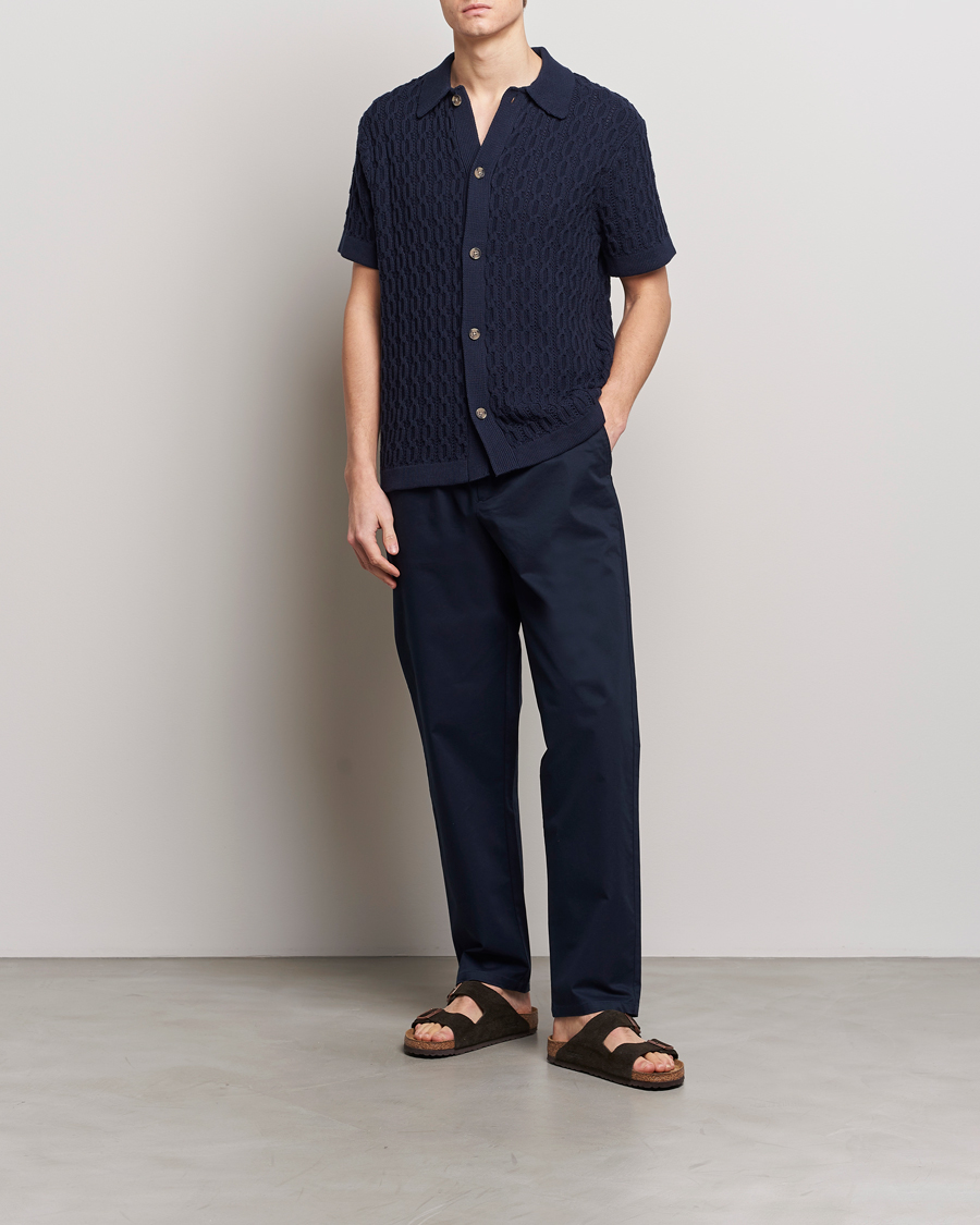 Herr | Skjortor | LES DEUX | Garret Knitted Short Sleeve Shirt Dark Navy