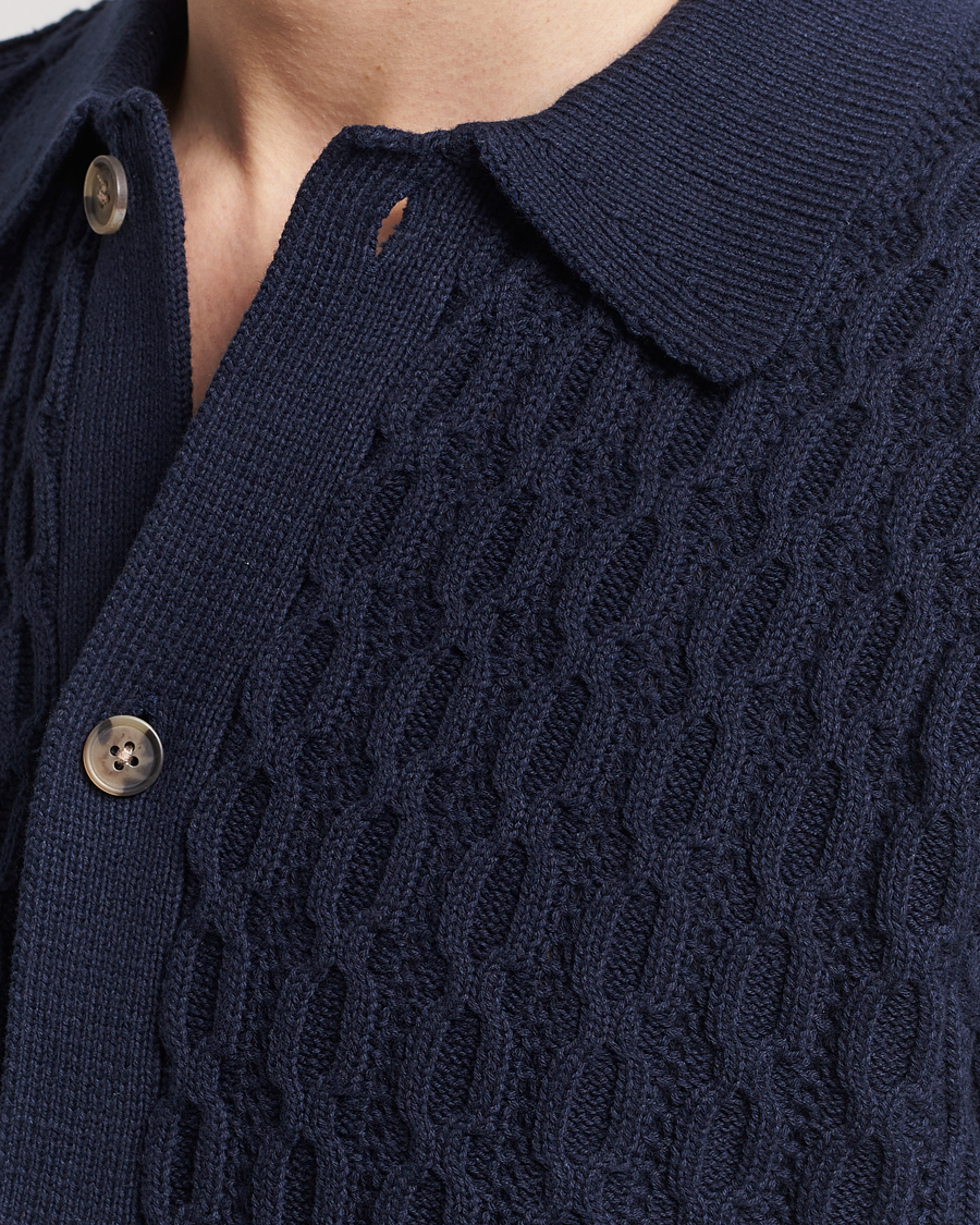 Herr | Skjortor | LES DEUX | Garret Knitted Short Sleeve Shirt Dark Navy