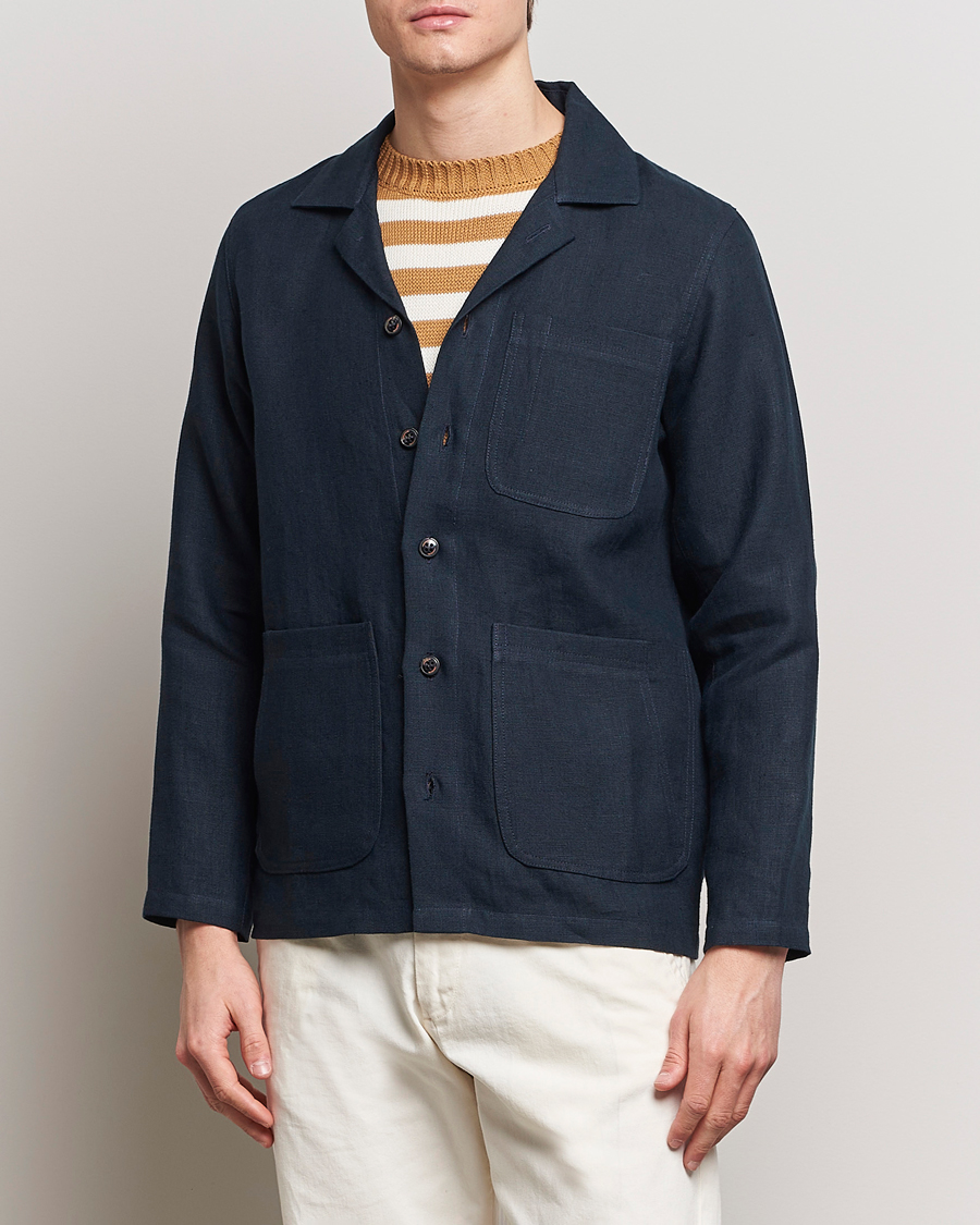Herr | Skjortor | Peregrine | Grange Linen Shacket Navy