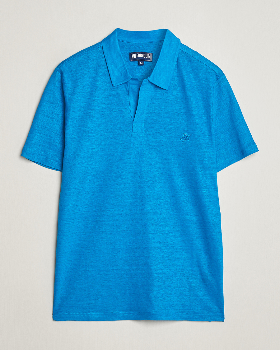 Herr | Pikéer | Vilebrequin | Pyramid Linen Jersey Polo Bleu Hawaii