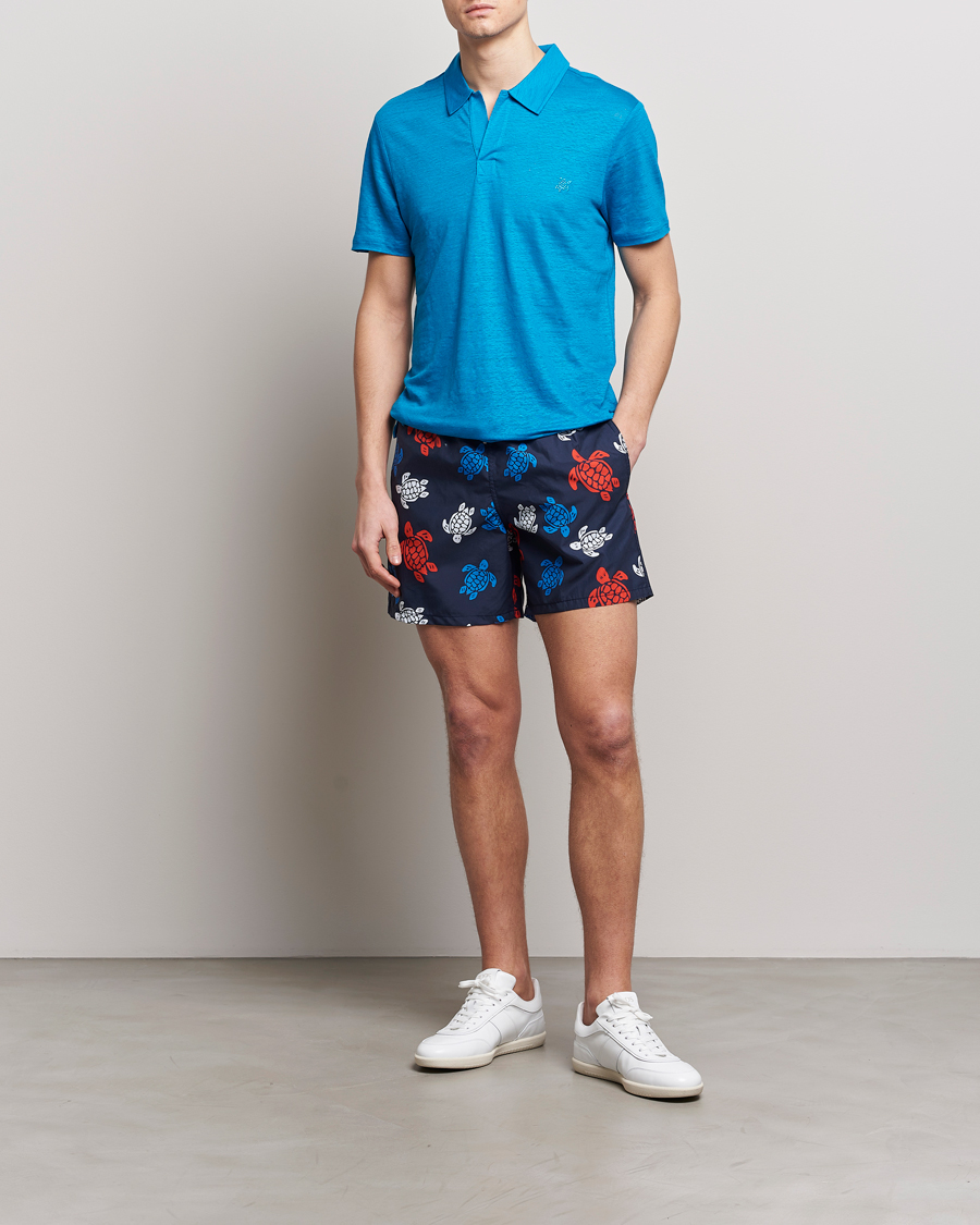 Herr | Pikéer | Vilebrequin | Pyramid Linen Jersey Polo Bleu Hawaii