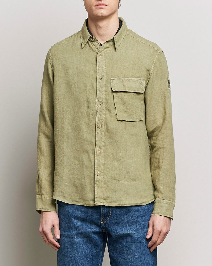 Herr | Belstaff | Belstaff | Scale Linen Pocket Shirt Aloe