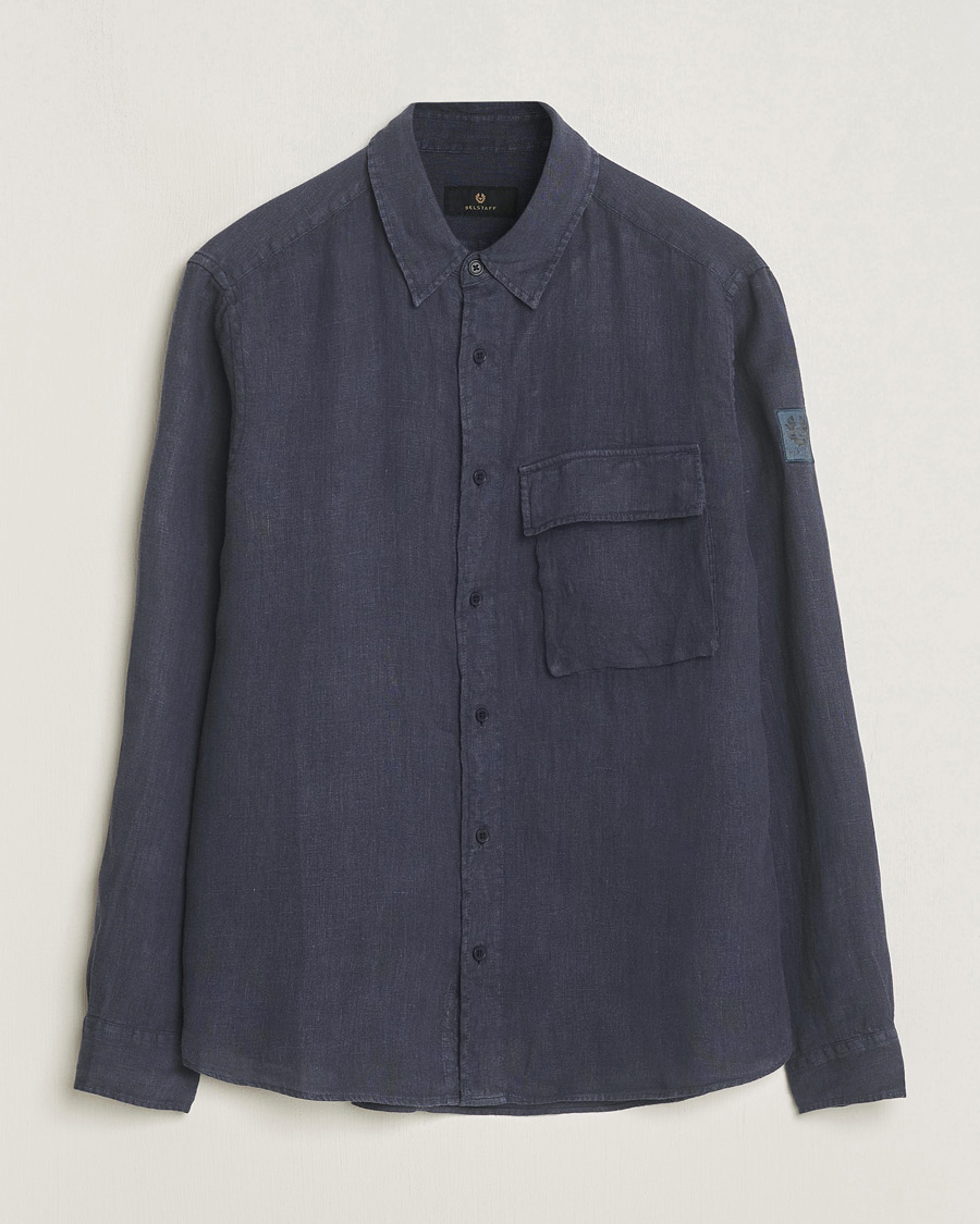 Herr | Skjortor | Belstaff | Scale Linen Pocket Shirt Dark Ink