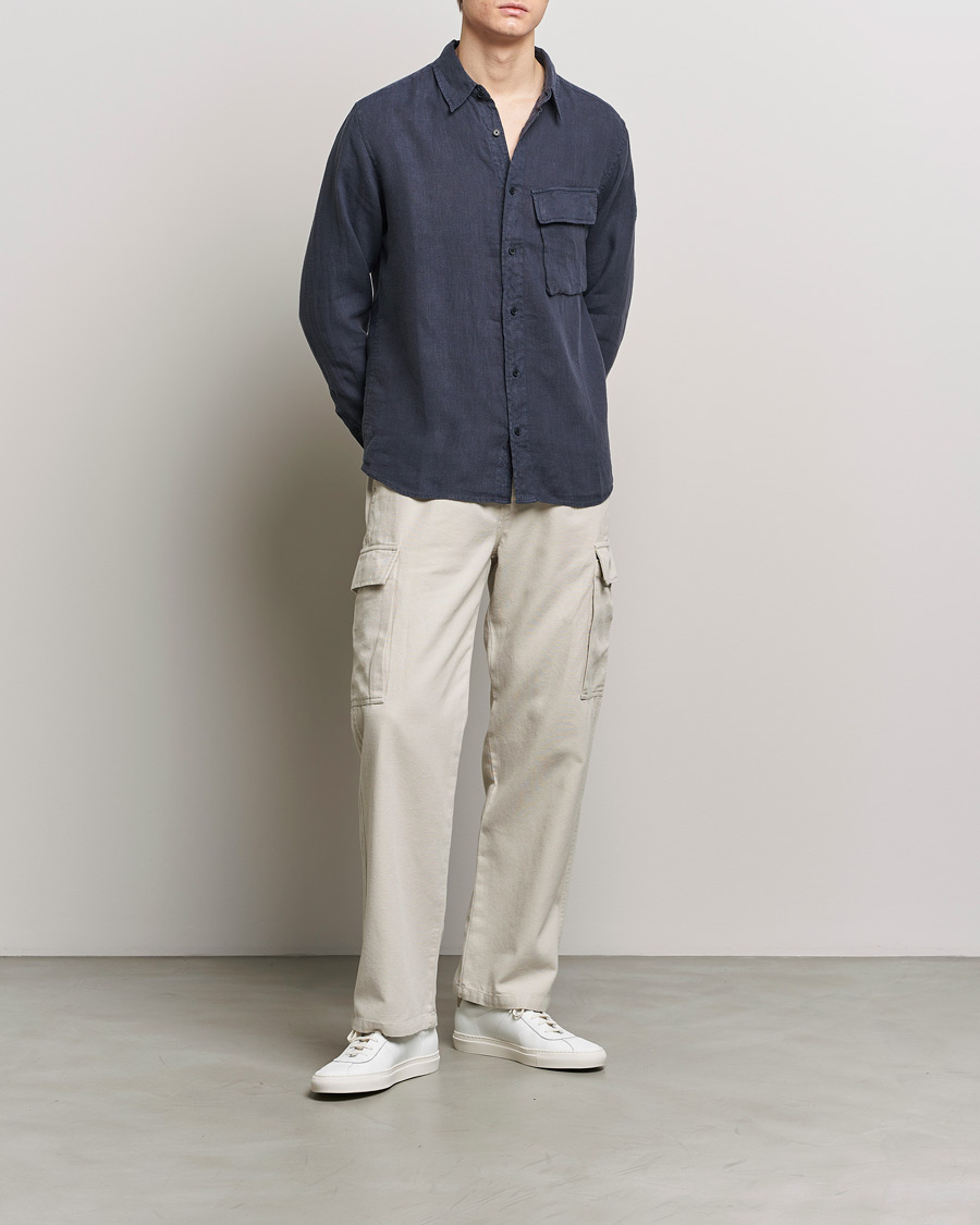 Herr | Skjortor | Belstaff | Scale Linen Pocket Shirt Dark Ink