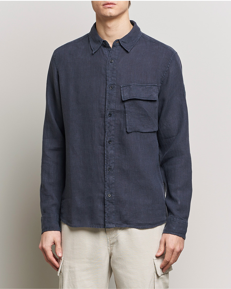 Herr | Best of British | Belstaff | Scale Linen Pocket Shirt Dark Ink