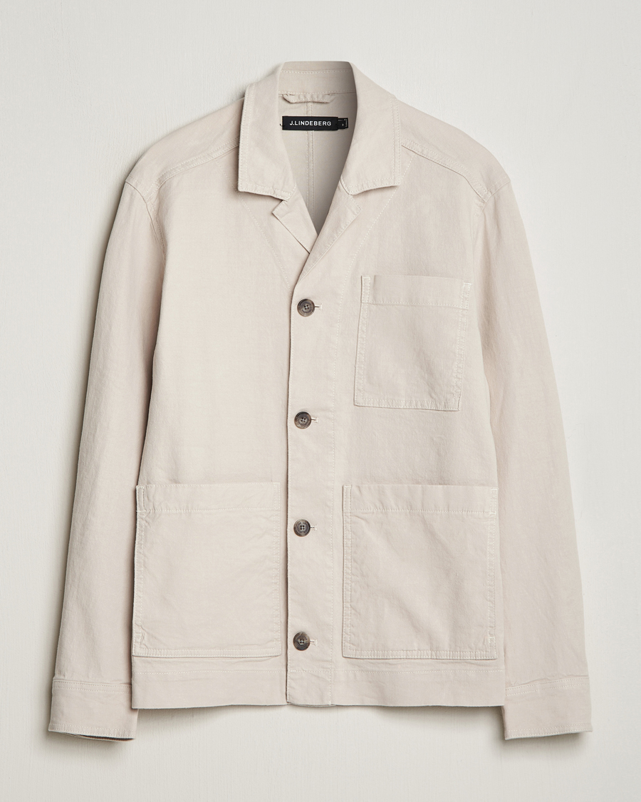 Herr | Skjortor | J.Lindeberg | Errol Linen/Cotton Workwear Overshirt Moonbeam