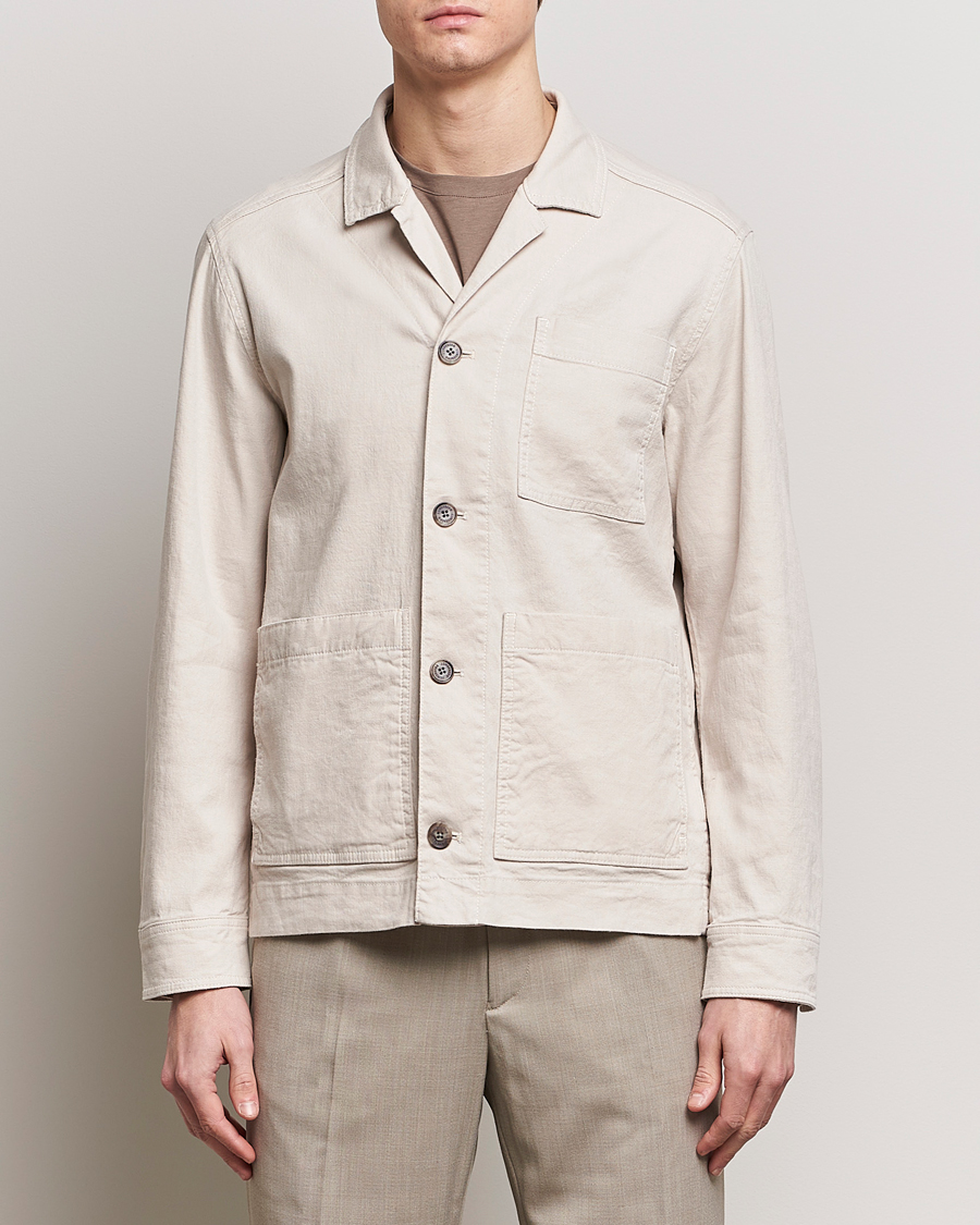 Herr | J.Lindeberg | J.Lindeberg | Errol Linen/Cotton Workwear Overshirt Moonbeam
