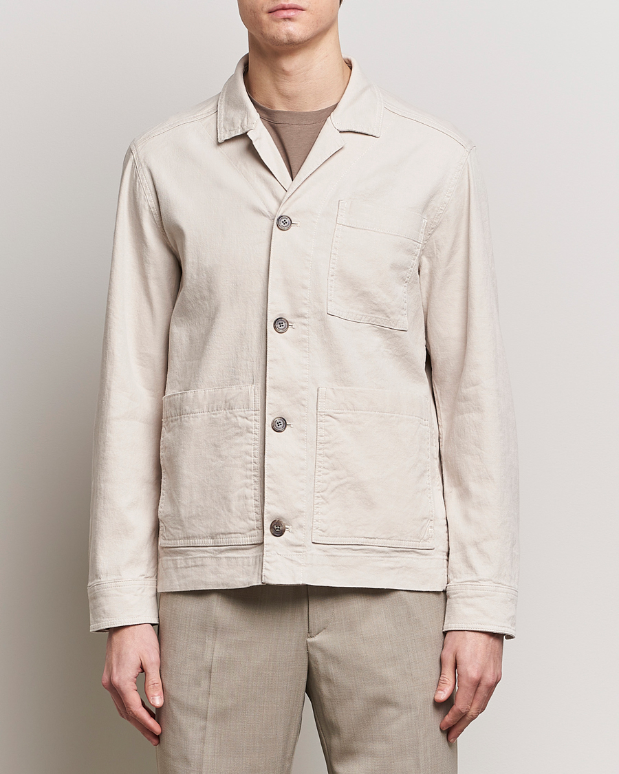 Herr | Linneavdelningen | J.Lindeberg | Errol Linen/Cotton Workwear Overshirt Moonbeam