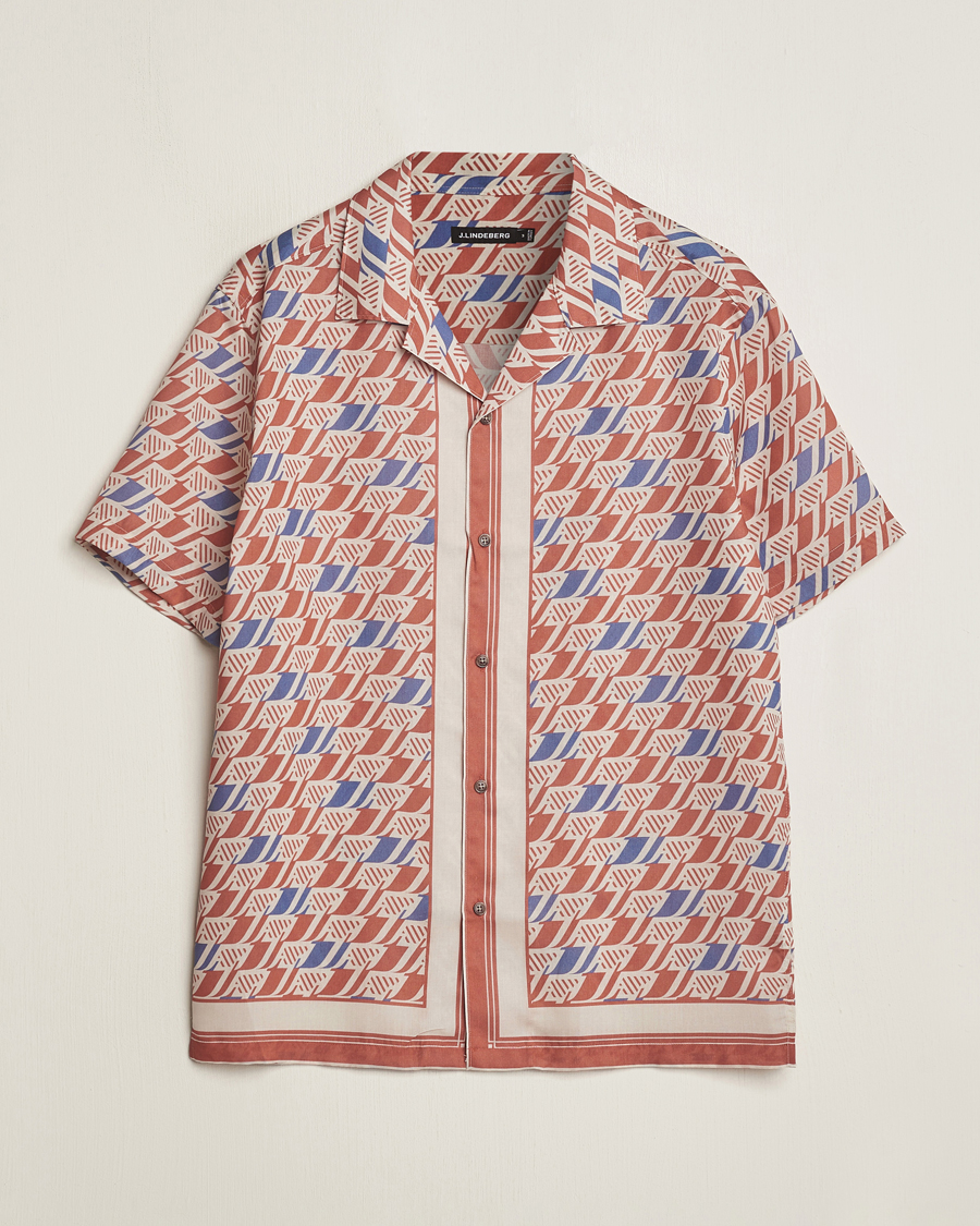 Herr | Skjortor | J.Lindeberg | Elio Tencel Moto Print Short Sleeve Shirt Multi