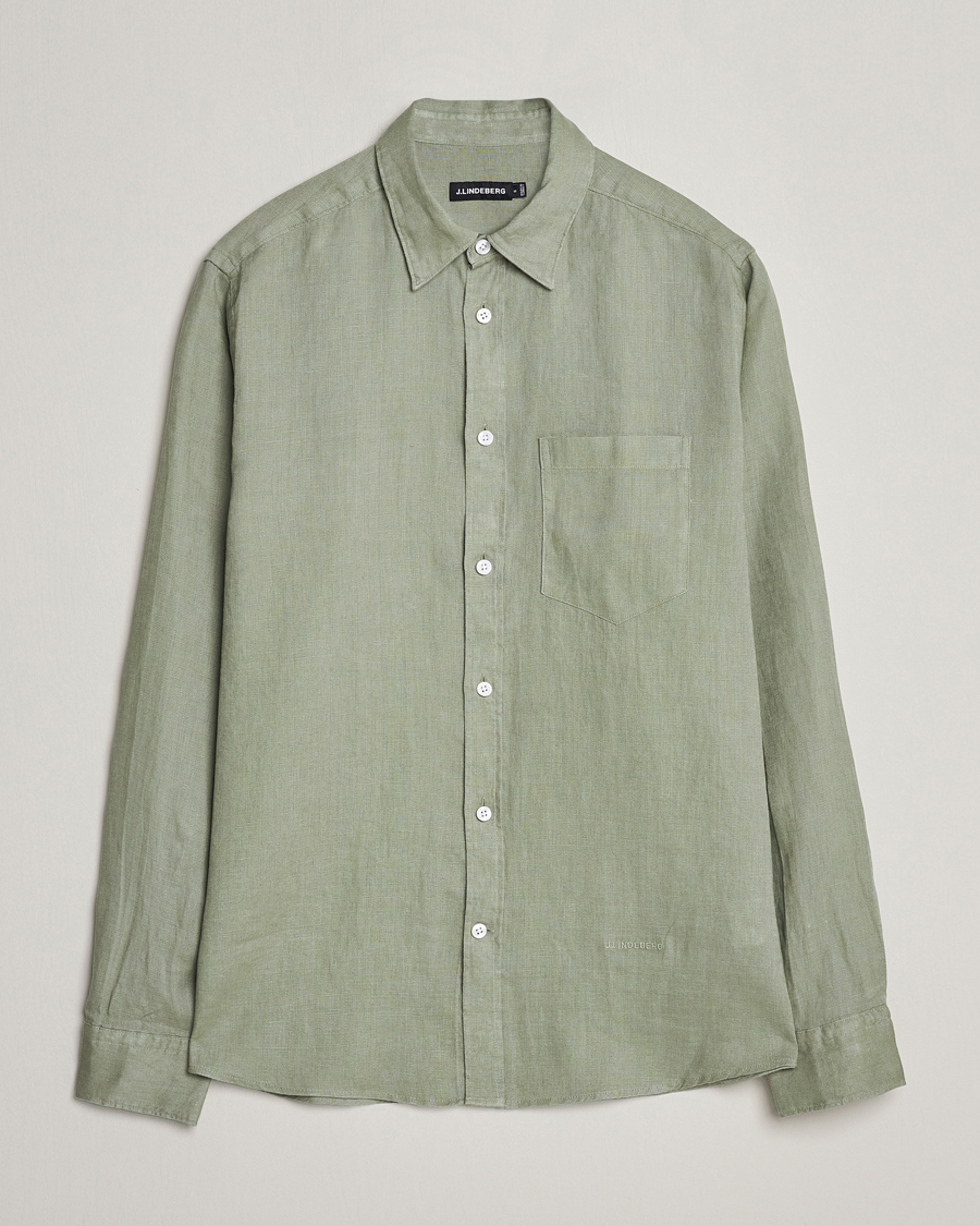Herr | Skjortor | J.Lindeberg | Regular Fit Clean Linen Shirt Oil Green