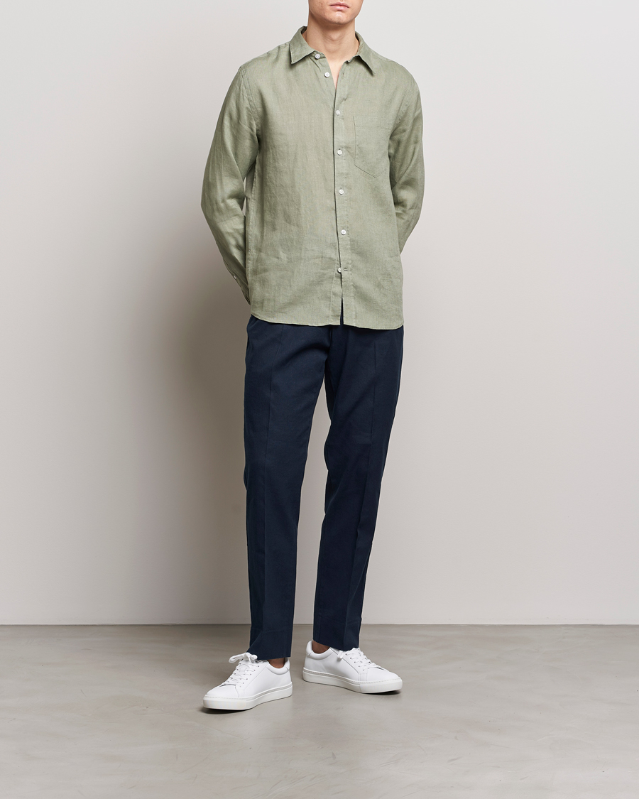 Herr | Skjortor | J.Lindeberg | Regular Fit Clean Linen Shirt Oil Green