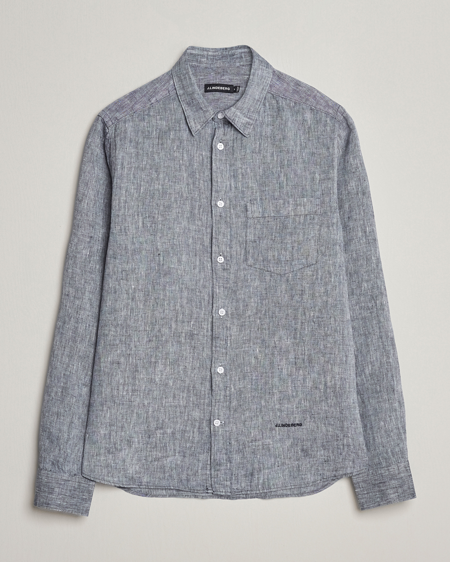 Herr | Skjortor | J.Lindeberg | Slim Fit Linen Melange Shirt Navy