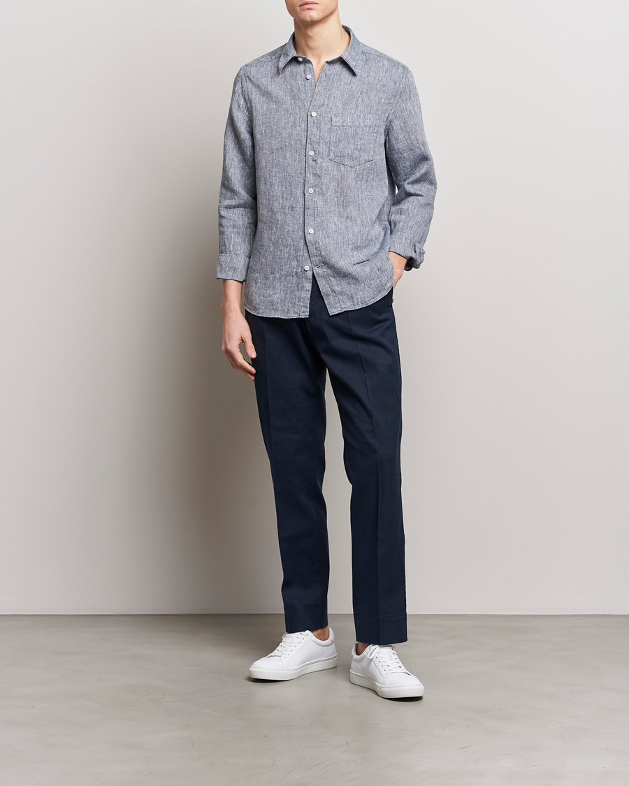 Herr | Skjortor | J.Lindeberg | Slim Fit Linen Melange Shirt Navy