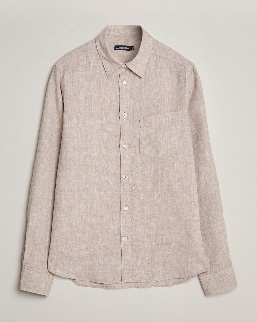 Herr | Skjortor | J.Lindeberg | Slim Fit Linen Melange Shirt Batique Khaki