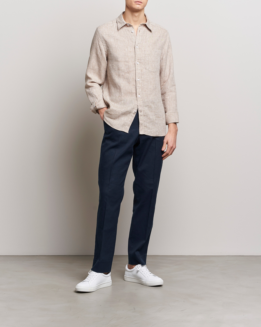 Herr | Skjortor | J.Lindeberg | Slim Fit Linen Melange Shirt Batique Khaki