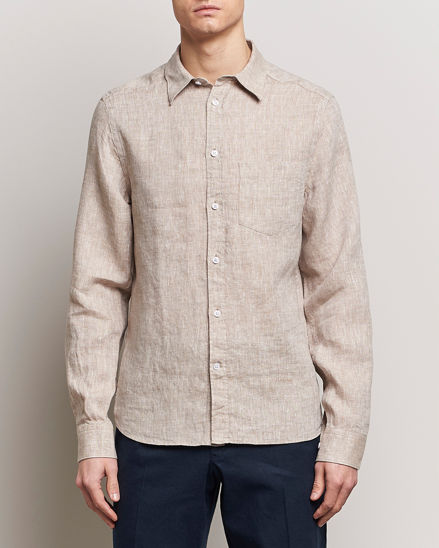 Herr | Skjortor | J.Lindeberg | Slim Fit Linen Melange Shirt Batique Khaki