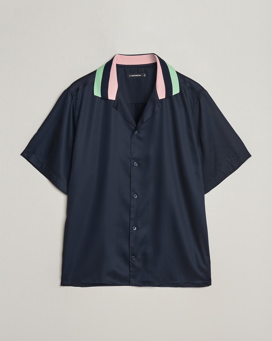 Herr | Skjortor | J.Lindeberg | Skala Knit Collar Tencel Shirt Navy