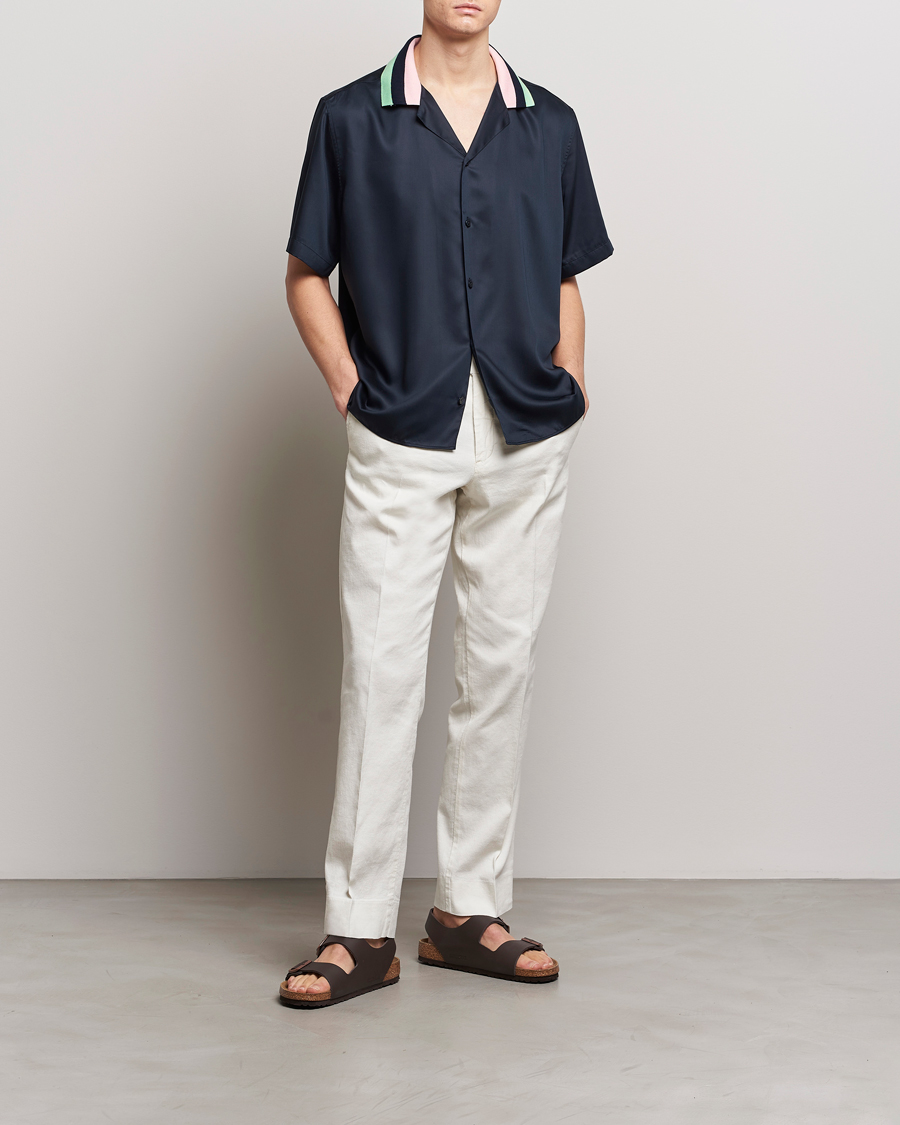 Herr | Skjortor | J.Lindeberg | Skala Knit Collar Tencel Shirt Navy