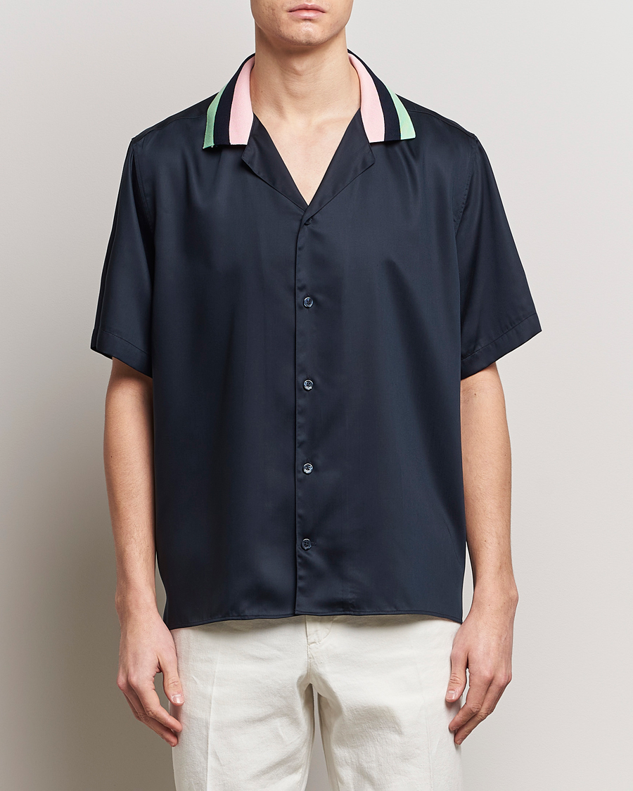 Herr | Lojalitetserbjudande | J.Lindeberg | Skala Knit Collar Tencel Shirt Navy