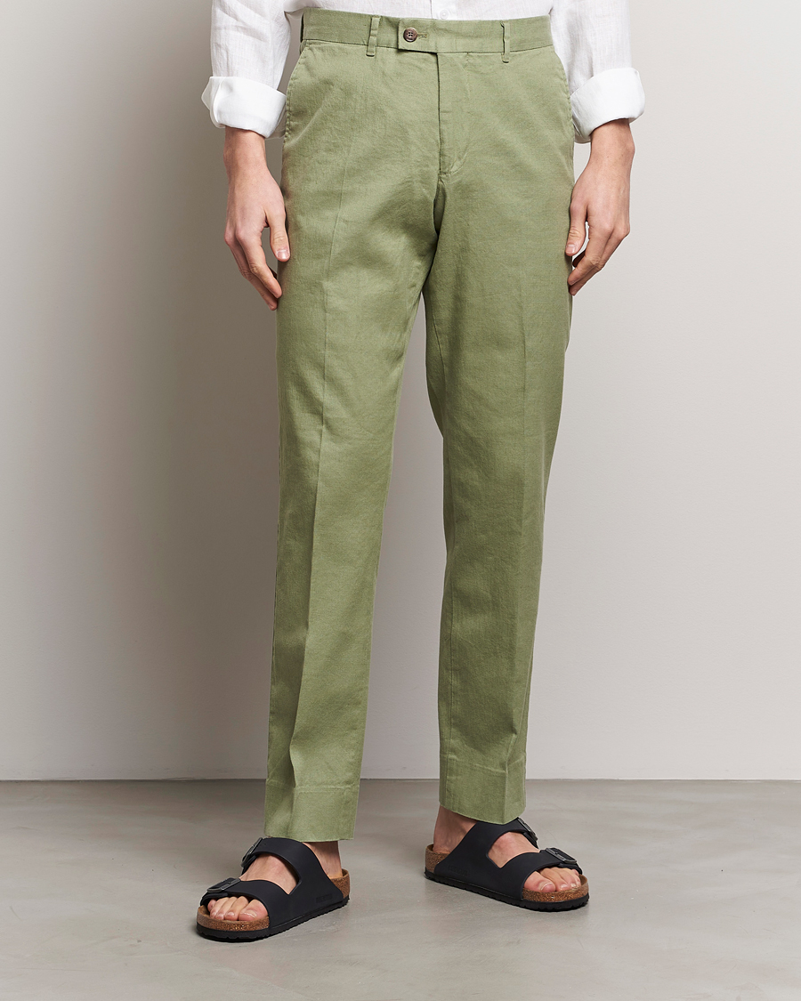 Herr | J.Lindeberg | J.Lindeberg | Lois Cotton/Linen Stretch Pants Oil Green