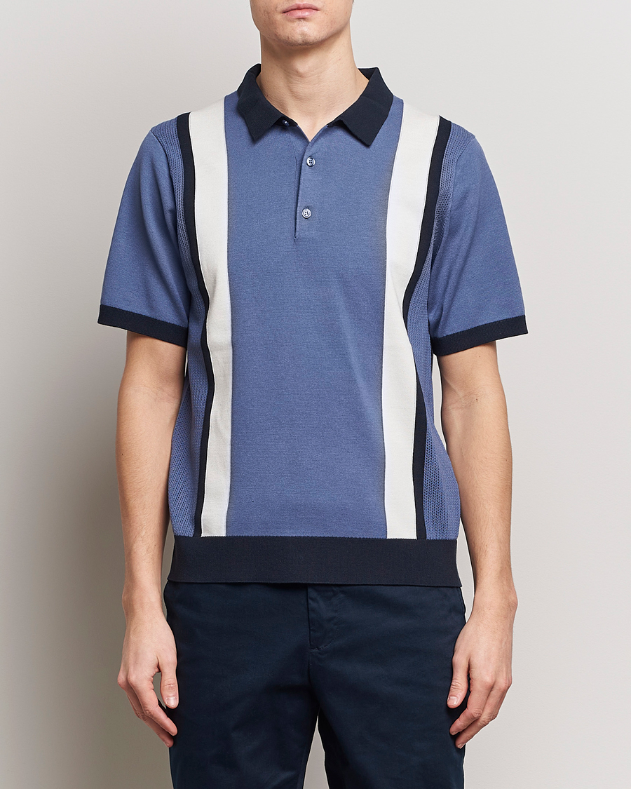 Herr | Pikéer | J.Lindeberg | Reymond Stripe Knitted Polo Bijou Blue