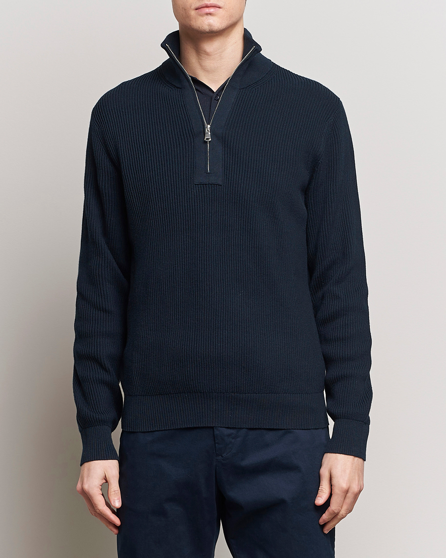 Herr | Half-zip | J.Lindeberg | Alex Half Zip Organic Cotton Sweater Navy