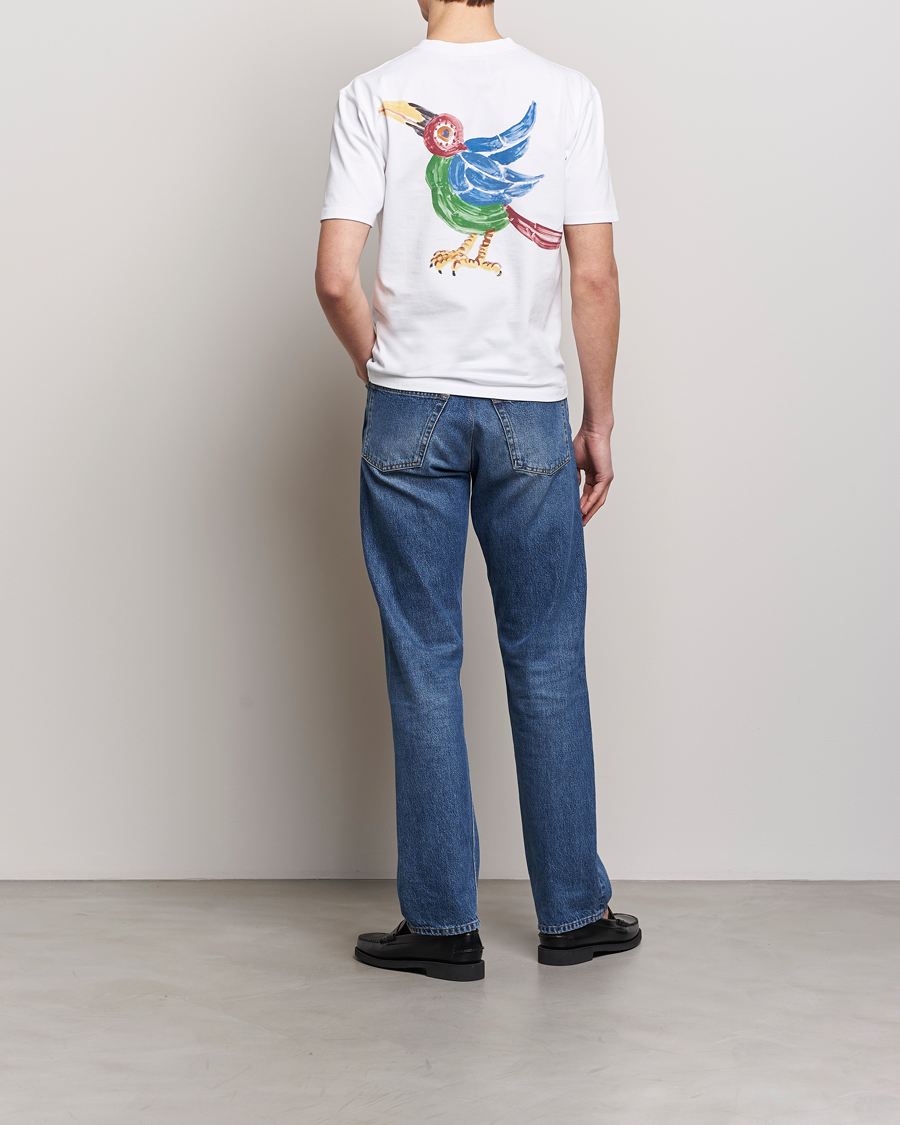 Herr | T-Shirts | Drake's | Bird Graphic Print Hiking T-Shirt White