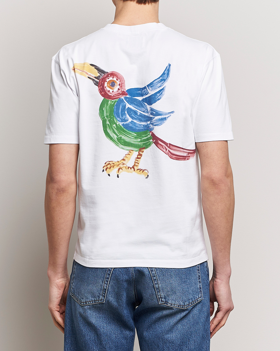 Herr | T-Shirts | Drake's | Bird Graphic Print Hiking T-Shirt White