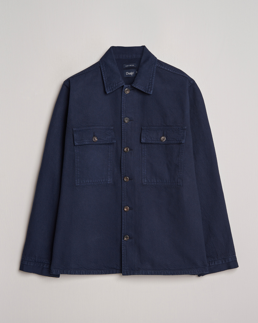 Herr | Skjortor | Drake's | Cotton Field Shirt Navy