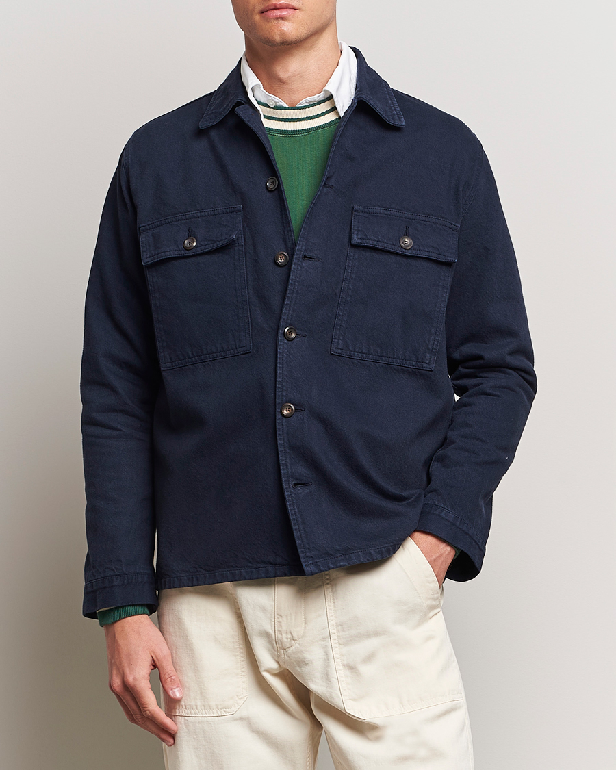 Herr | Skjortor | Drake's | Cotton Field Shirt Navy