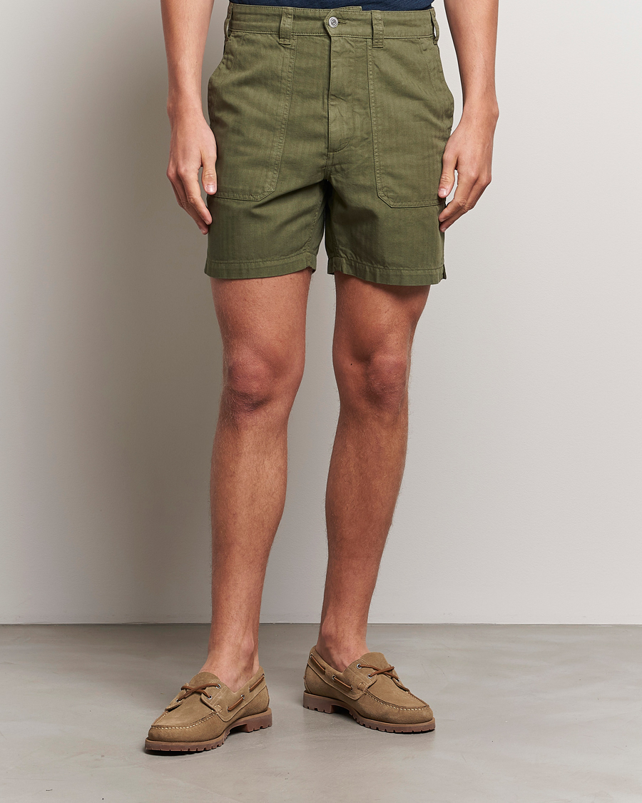 Herr | Chinosshorts | Drake\'s | Herringbone Fatigue Cotton Shorts Olive