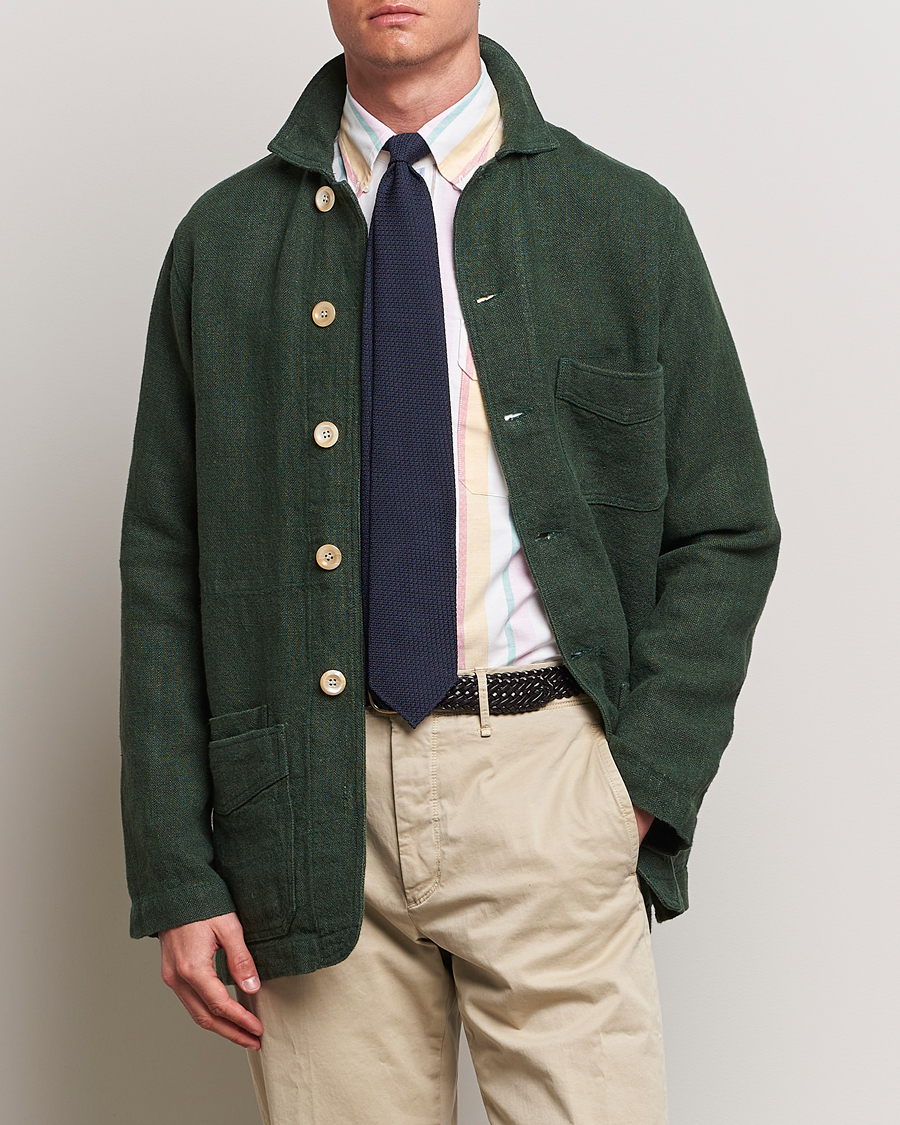 Herre |  | Drake\'s | Heavy Linen Chore Jacket Green