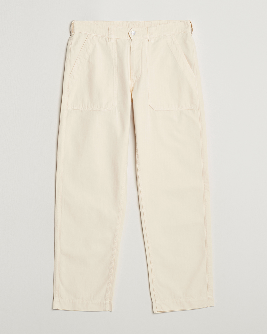 Herr | Byxor | Drake's | Herringbone Fatigue Cotton Trousers Ecru