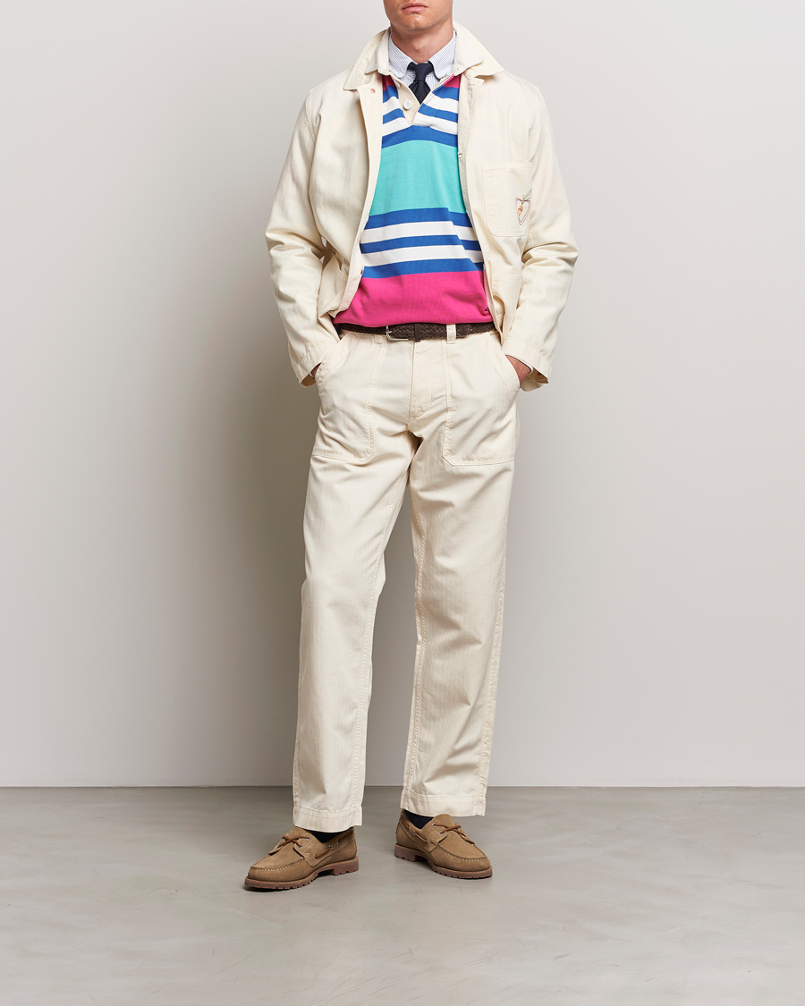 Herr | Byxor | Drake's | Herringbone Fatigue Cotton Trousers Ecru