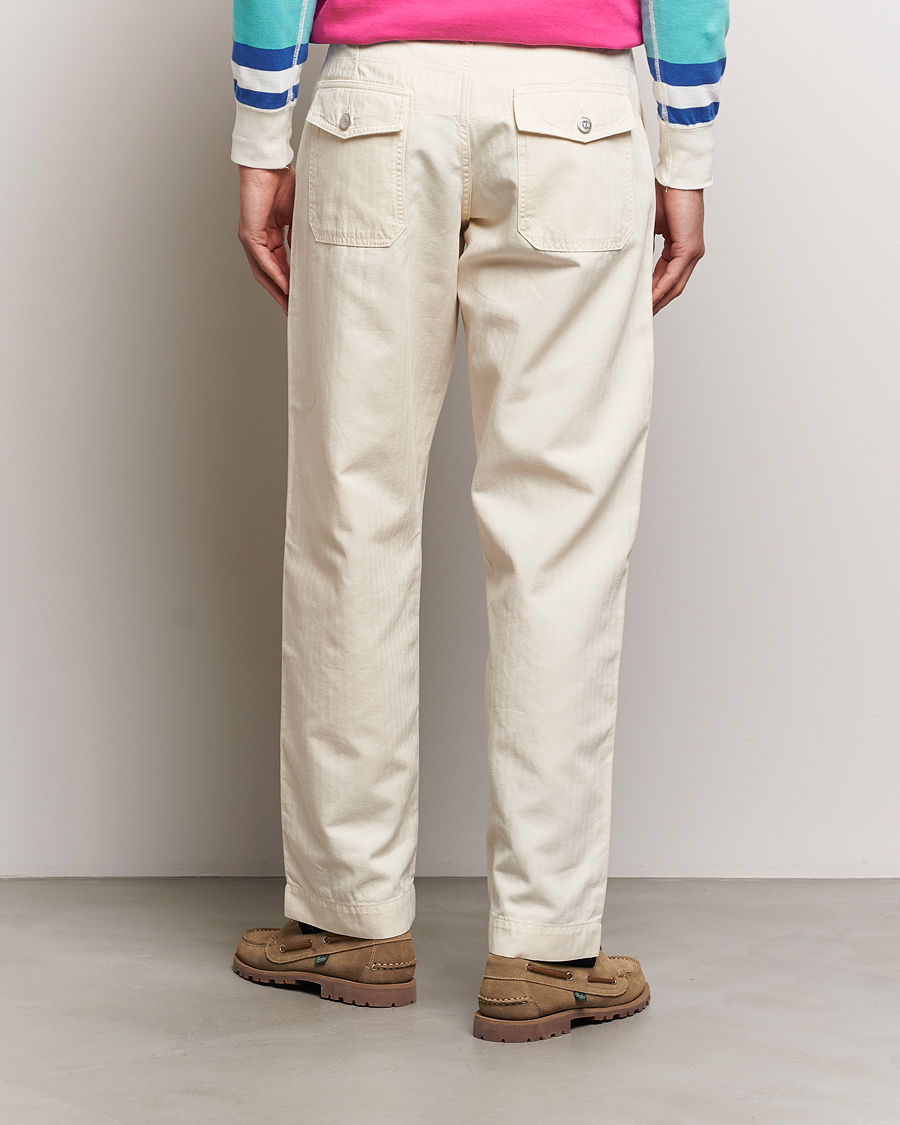 Herr | Byxor | Drake's | Herringbone Fatigue Cotton Trousers Ecru