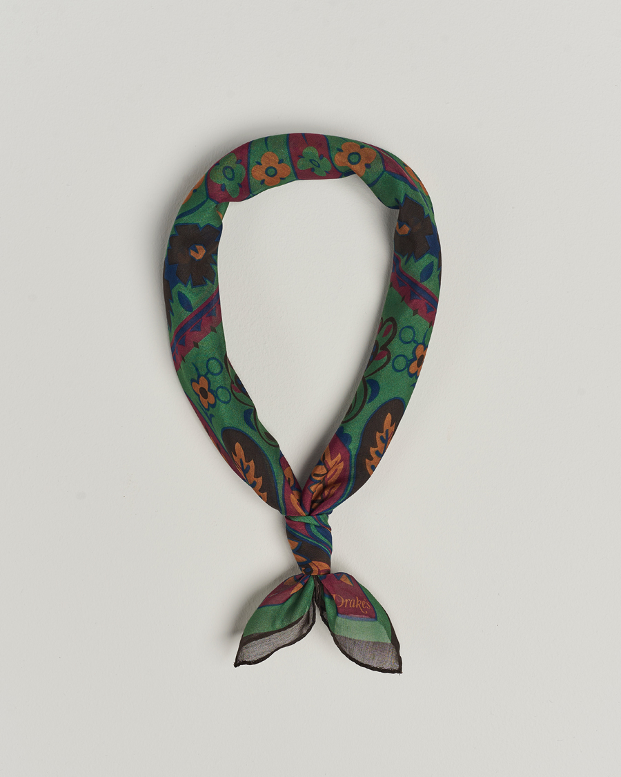 Herr | Drake's Folk Flower Bandana Green | Drake's | Folk Flower Bandana Green