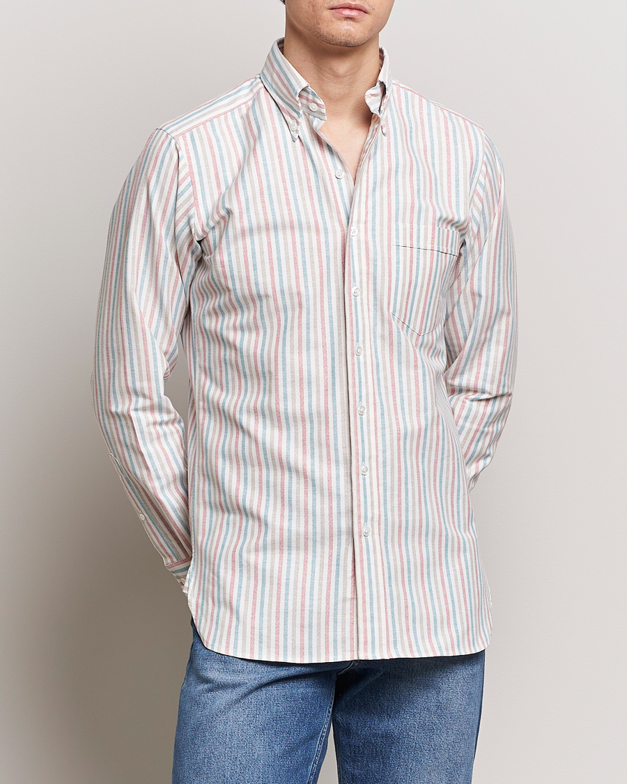 Herr | Kläder | Drake's | Thin Tripple Stripe Oxford Shirt White