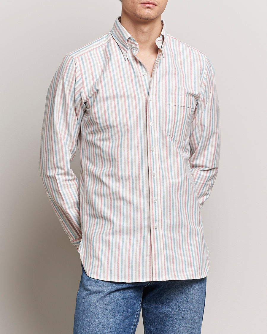 Herr | Drake's | Drake's | Thin Tripple Stripe Oxford Shirt White