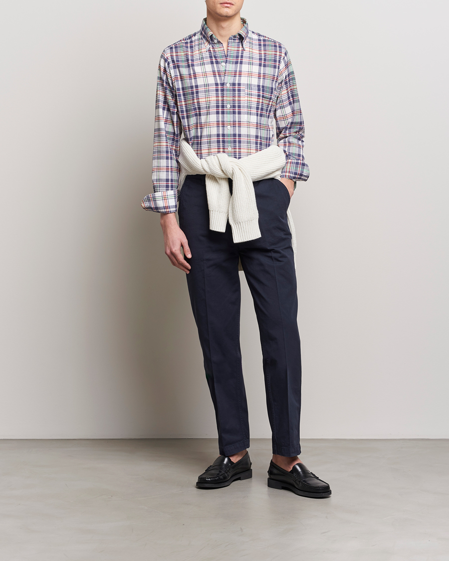 Herr | Skjortor | Drake's | Madras Checked Linen Button Down Shirt Navy