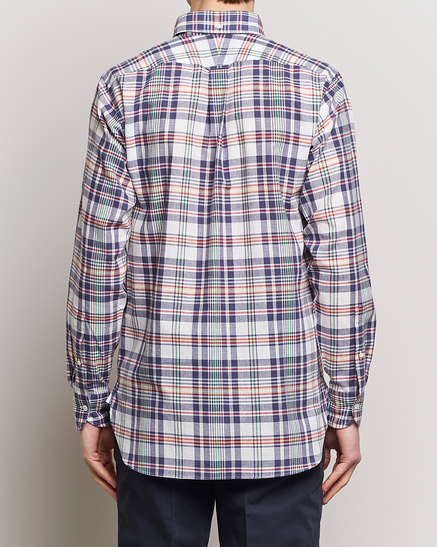 Herr | Skjortor | Drake's | Madras Checked Linen Button Down Shirt Navy