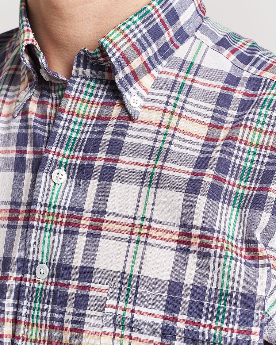 Herr | Skjortor | Drake's | Madras Checked Linen Button Down Shirt Navy