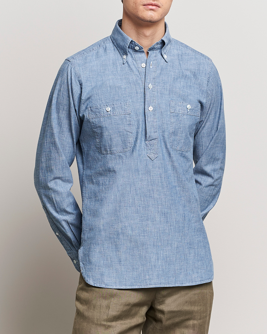 Herr | Kläder | Drake's | Chambray Popover Work Shirt Blue