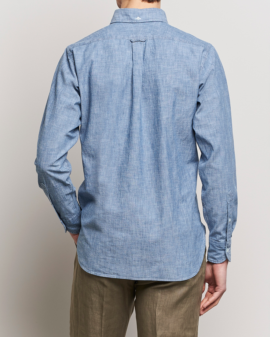 Herr | Skjortor | Drake's | Chambray Popover Work Shirt Blue
