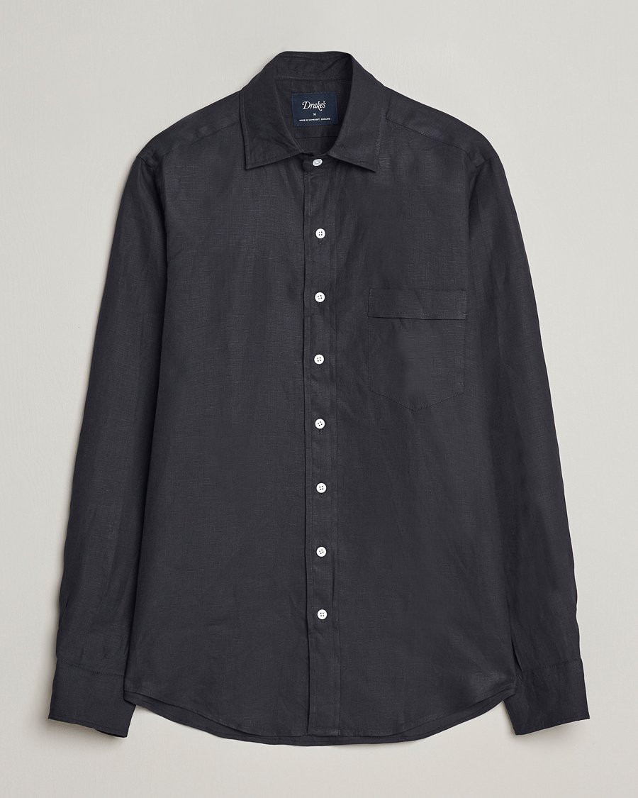 Herr | Skjortor | Drake's | Linen Summer Shirt Navy
