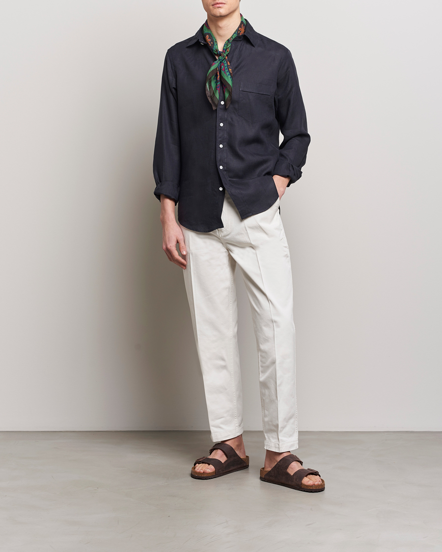 Herr | Skjortor | Drake's | Linen Summer Shirt Navy