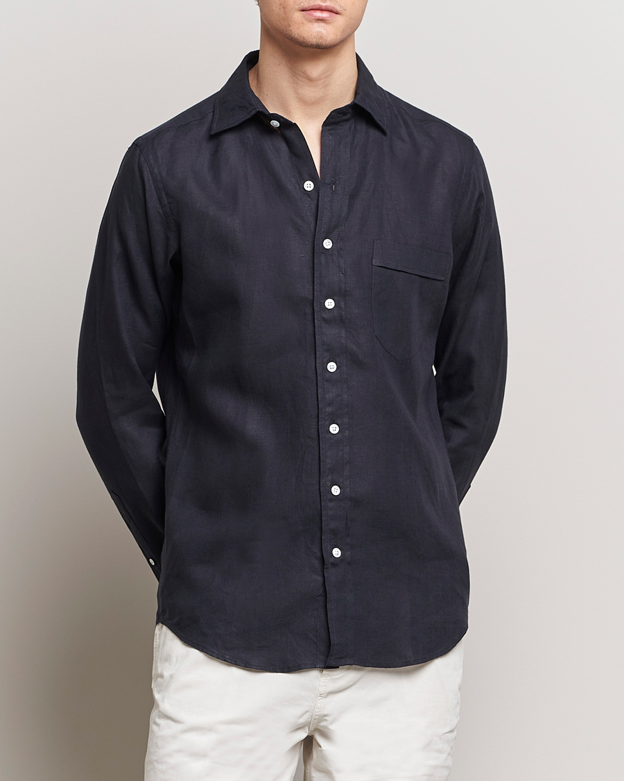 Herr | Kläder | Drake's | Linen Summer Shirt Navy